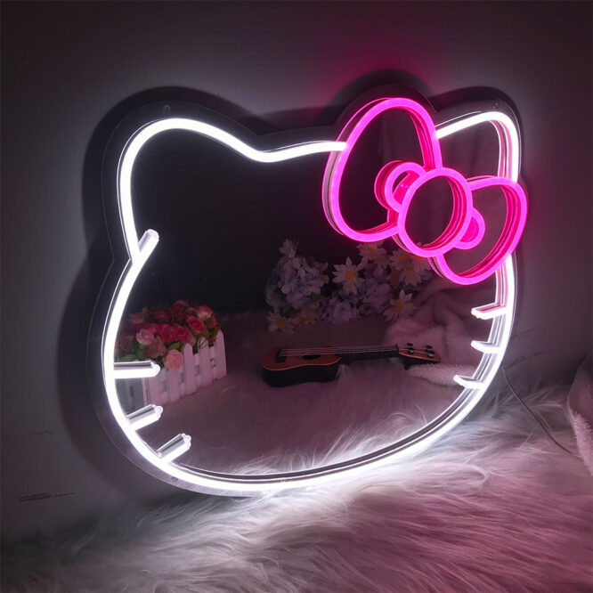 Kawaii Kitty LED Neon Mirror Anime Cartoon Cute Vanity Mirror with Led Lights Girls Desktop Wall Decoration Makeup Mirror Lamp - Image 3