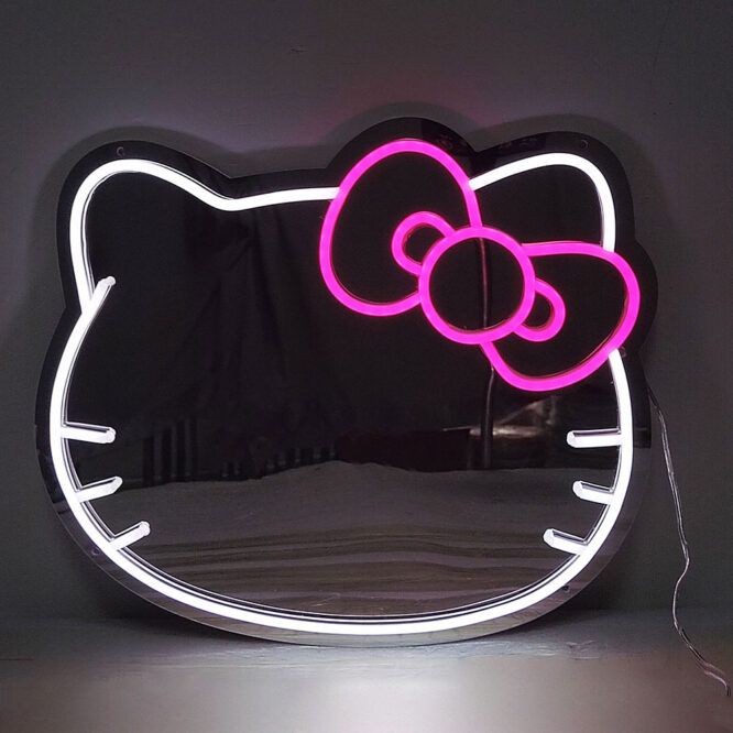 Kawaii Kitty LED Neon Mirror Anime Cartoon Cute Vanity Mirror with Led Lights Girls Desktop Wall Decoration Makeup Mirror Lamp - Image 5