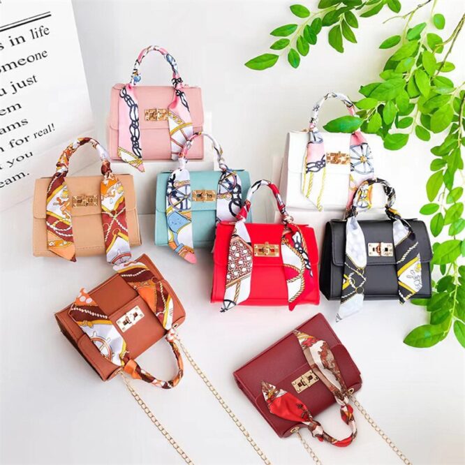 Women Fashion Simplicity Solid Color Handbag Niche Design Silk Scarf Mini Chain Single Shoulder Crossbody Bag - Image 2