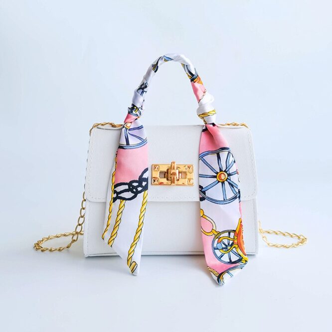 Women Fashion Simplicity Solid Color Handbag Niche Design Silk Scarf Mini Chain Single Shoulder Crossbody Bag - Image 4