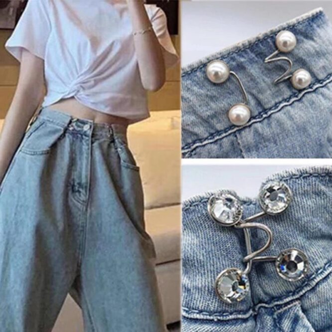 Women Skirt Pants Jeans Adjustable Waist Clip Metal Pins Clothing Accessories Sewing Women's Brooch Set Tighten Waist Brooches - Image 2