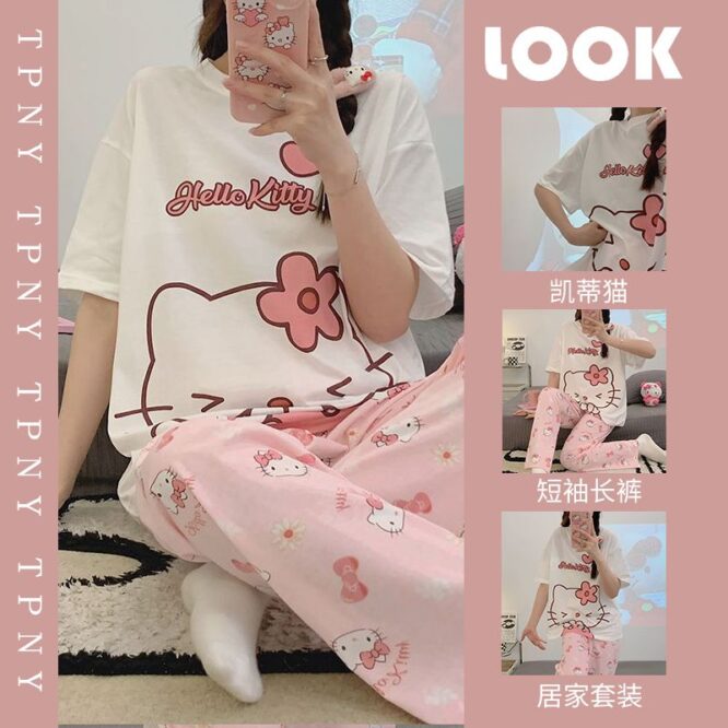 Sanrio Hello Kitty Pachacco Top Pajamas Sleepwear Pants Shorts Casual Loose Ins Anime Kawaii Cute Sweet Summer Women's Pajamas - Image 2