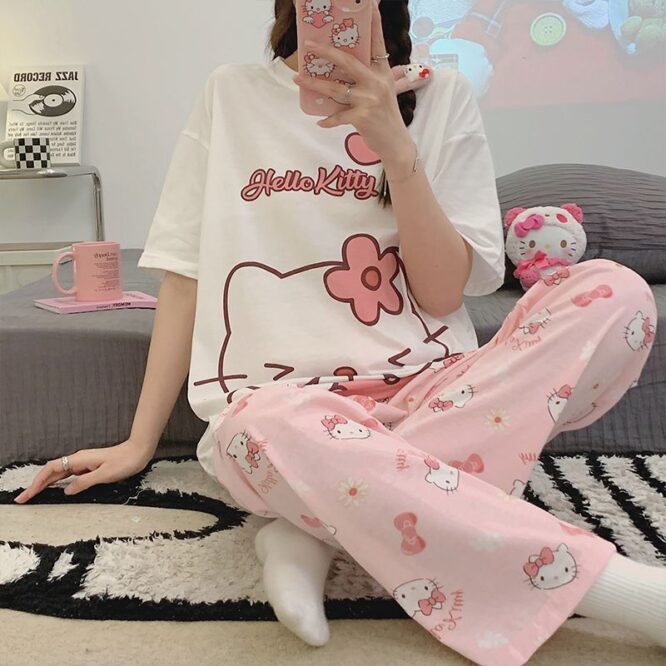 Sanrio Hello Kitty Pachacco Top Pajamas Sleepwear Pants Shorts Casual Loose Ins Anime Kawaii Cute Sweet Summer Women's Pajamas